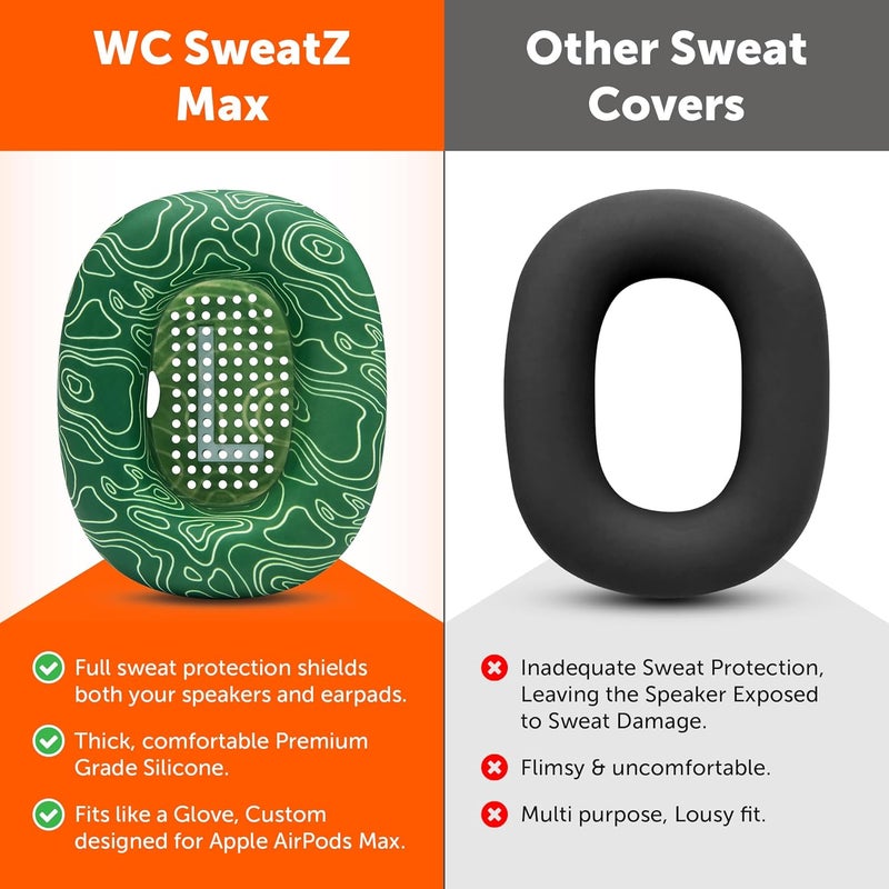 WC SweatZ Max - Patented Protective Earpad Covers for Airpods Max Made by Wicked Cushions | Sweatproof & Easily Washable | Full Earpad Sweat Protection | Emerald Tide - Image 3